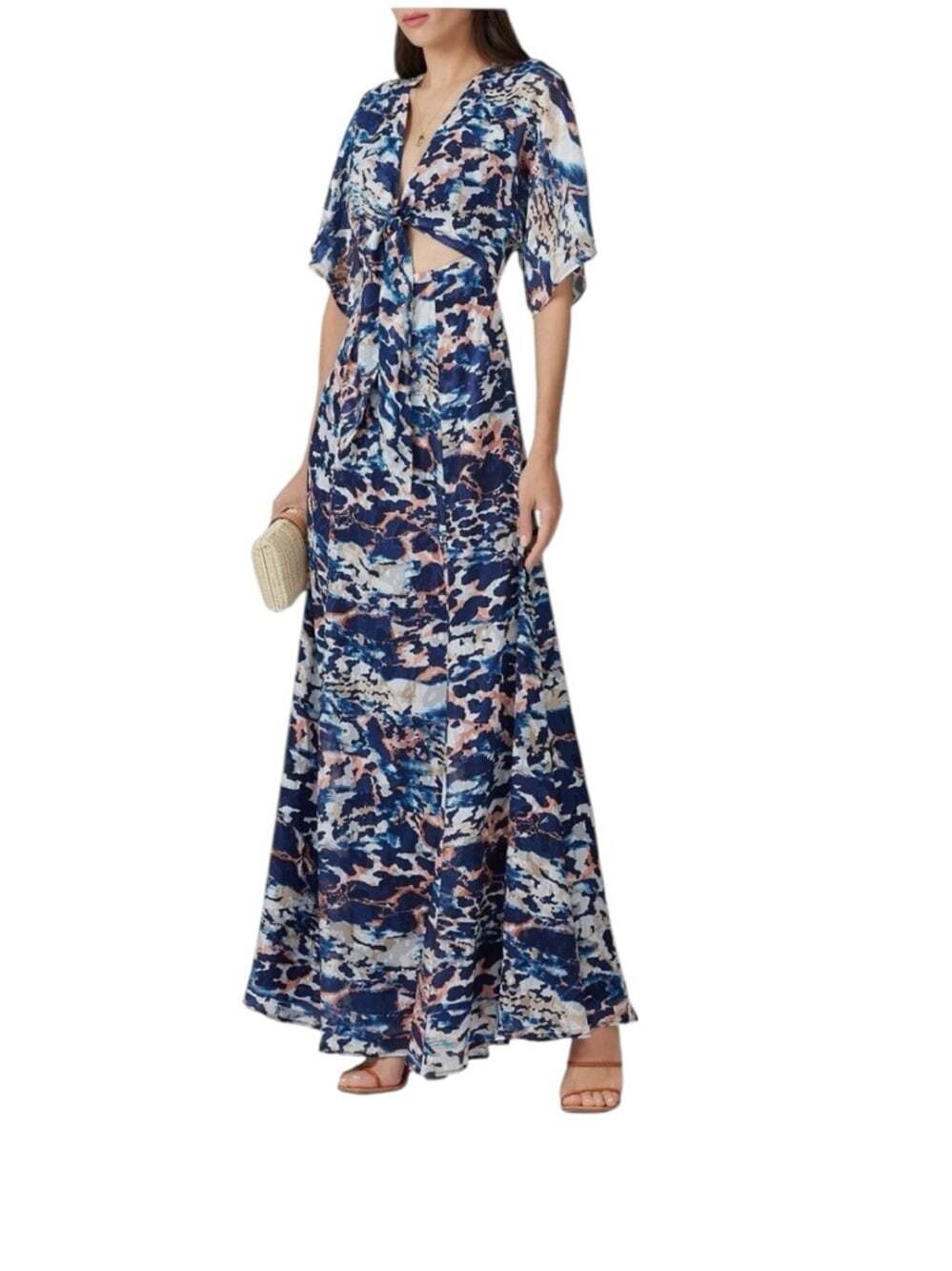 Hutch Chiara Anthropologie Floral Cutout Maxi Dress Blue Tie Front Womens Medium